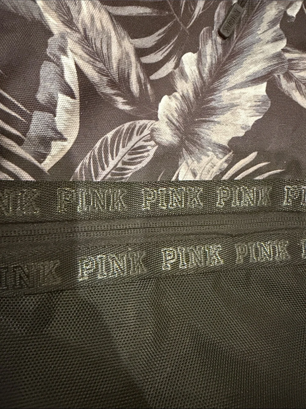 PINK Victoria's Secret Black & Gray Tropical Leaf Women’s Backpack